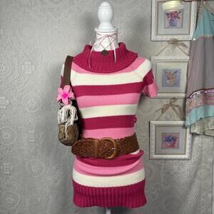 y2k shimmery striped fitted sweater dress/ top